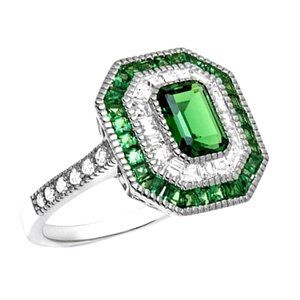 Art Deco FAUX Emerald & Diamond Ring - Size 5 thru 8